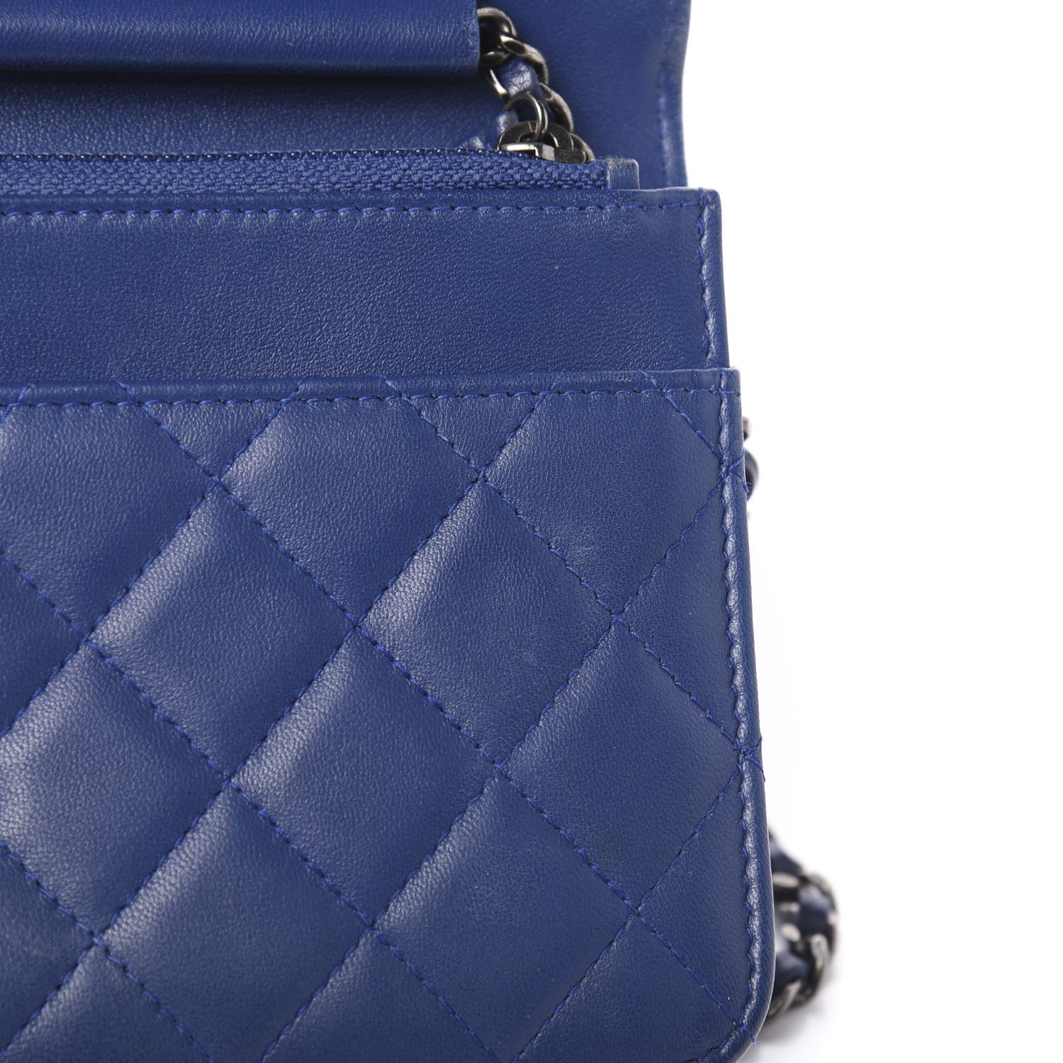 Chanel Lambskin Quilted Boy Wallet On Chain WOC Blue 12 of 15