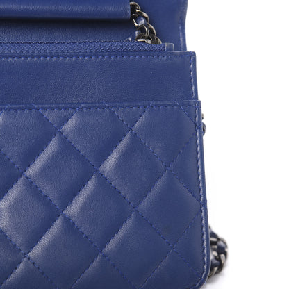 Chanel Lambskin Quilted Boy Wallet On Chain WOC Blue 12 of 15