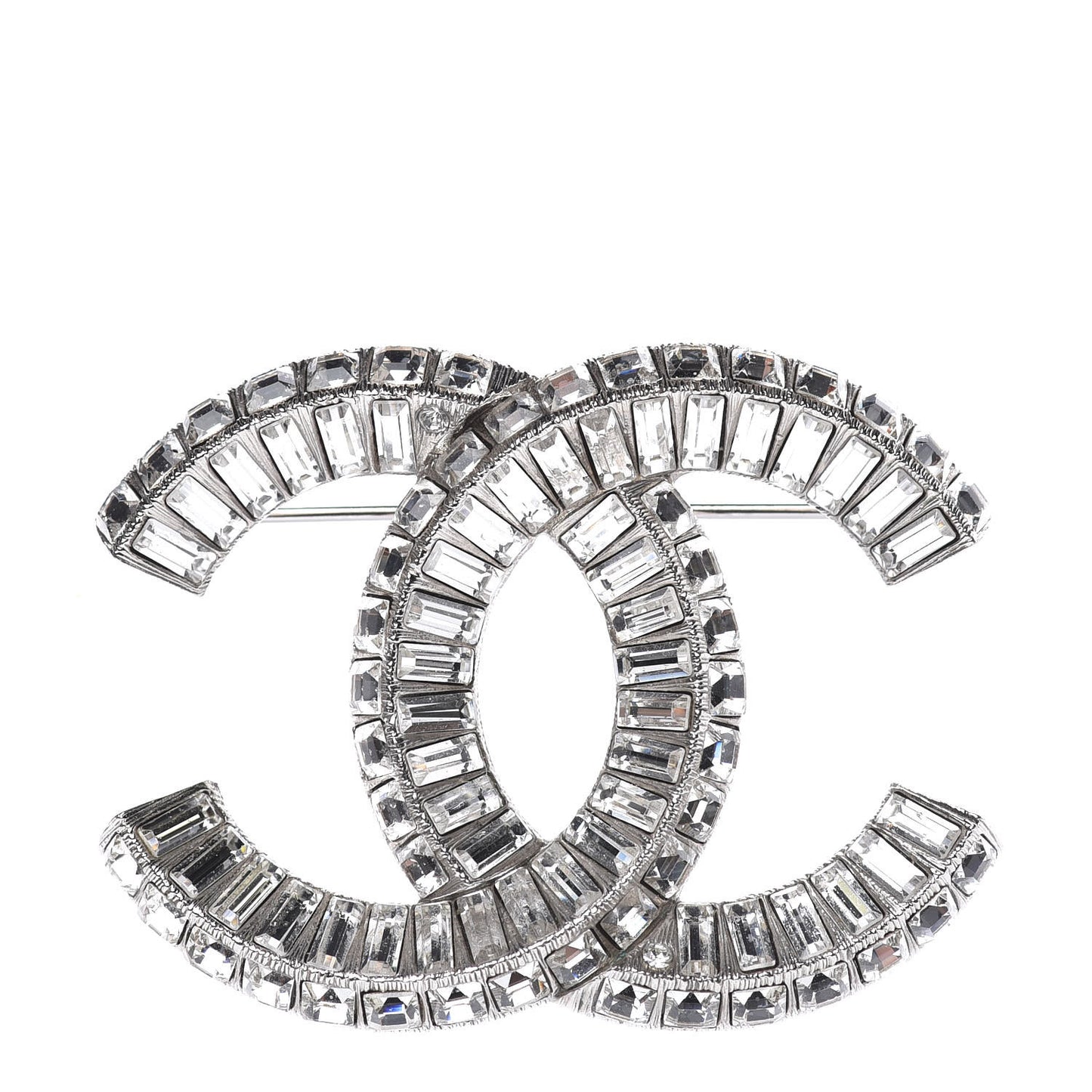 Baguette Crystal CC Brooch Silver