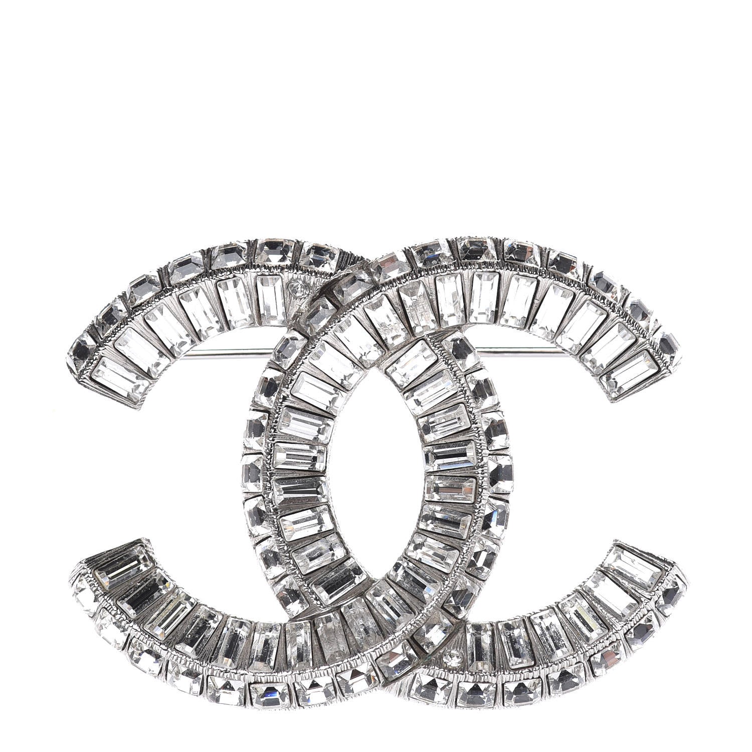 Chanel Baguette Crystal CC Brooch Silver 1 of 4