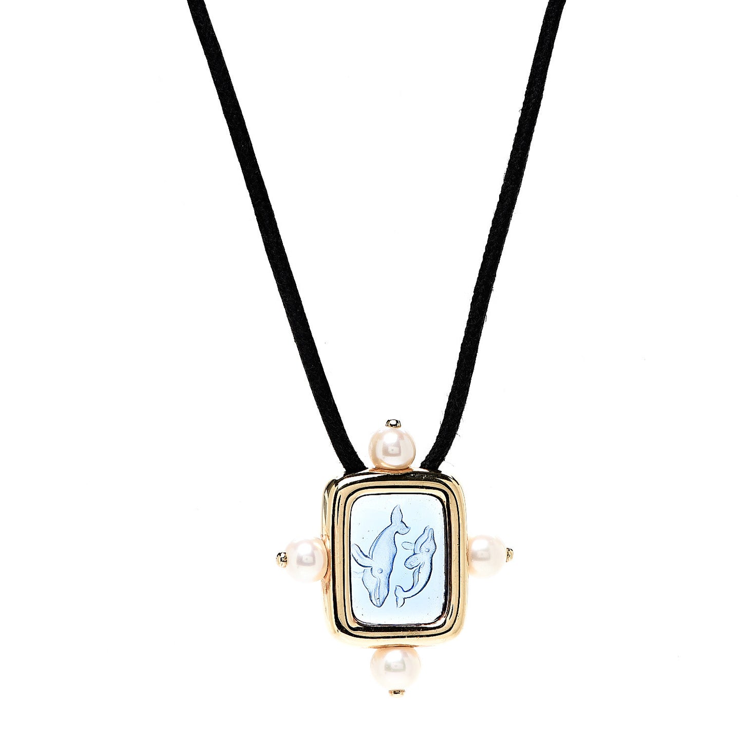 18K Yellow Gold Akoya Pearl Whale Intaglio Pendant Necklace