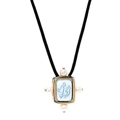 Mikimoto 18K Yellow Gold Akoya Pearl Whale Intaglio Pendant Necklace 1 of 5
