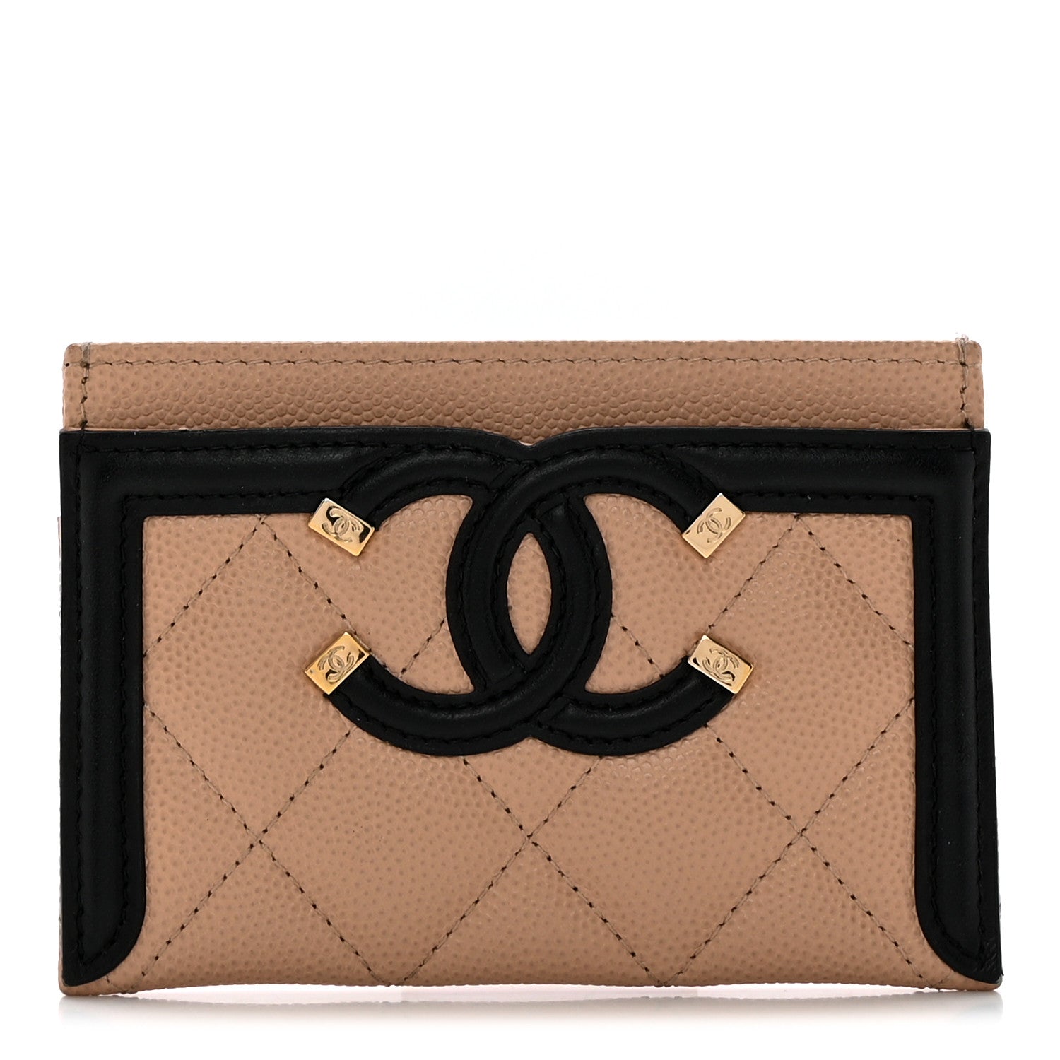 Chanel Caviar Quilted Filigree Card Holder Beige Black 1 of 13