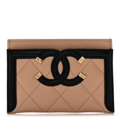 Chanel Caviar Quilted Filigree Card Holder Beige Black 1 of 13