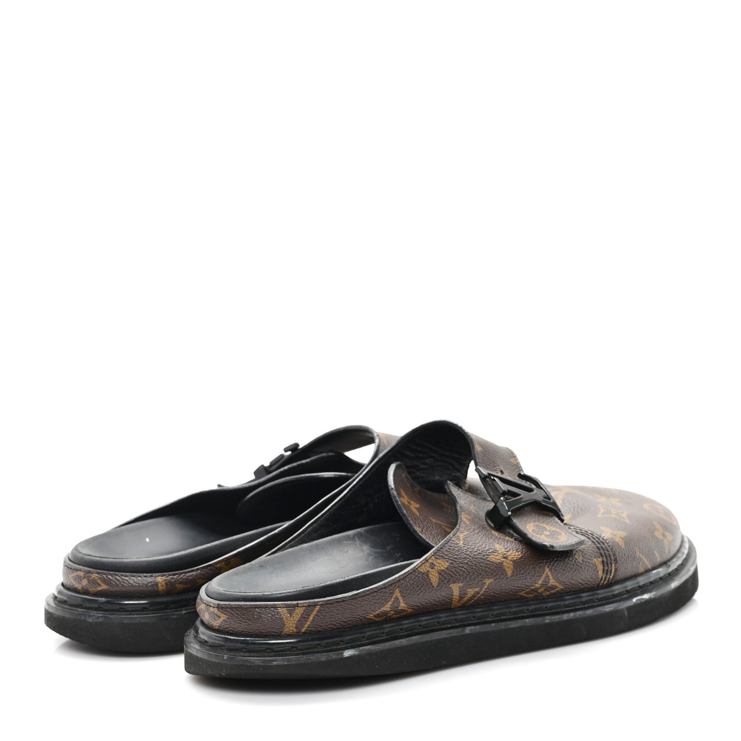 Patent Monogram Mens Cosy Flat Comfort Clog Mules 9 Brown