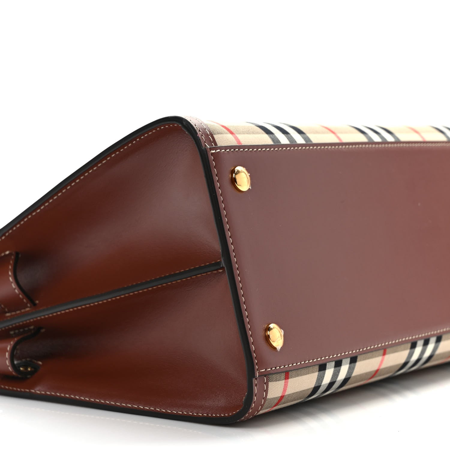 Burberry Calfskin Vintage Check Two Handle Title Bag Archive Beige 9 of 10