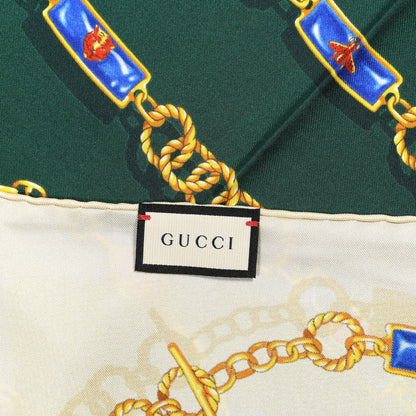 Gucci Silk Twill Chain Print Square Scarf Ivory Dark Green 2 of 6