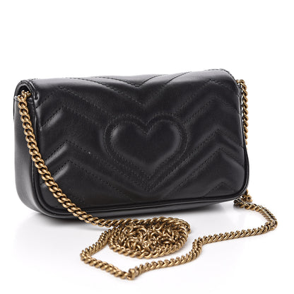 Gucci Calfskin Matelasse Super Mini GG Marmont Shoulder Bag Black 3 of 11
