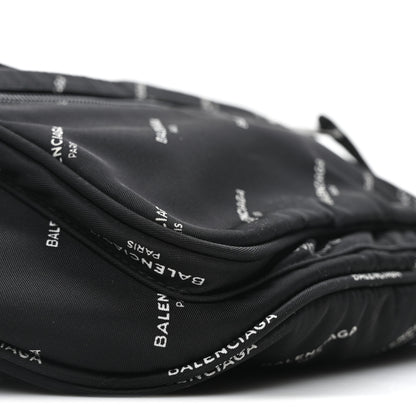 Balenciaga Twill Nylon Allover Logo Explorer Beltpack Black White 9 of 10