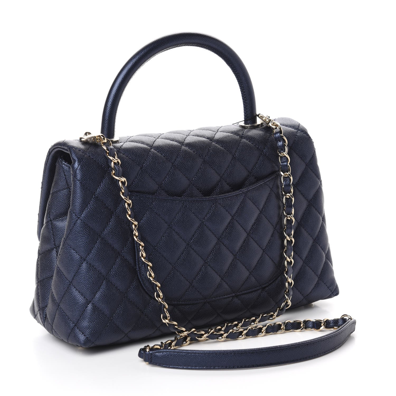 Chanel Iridescent Caviar Quilted Small Coco Handle Flap Dark Blue 3 of 11