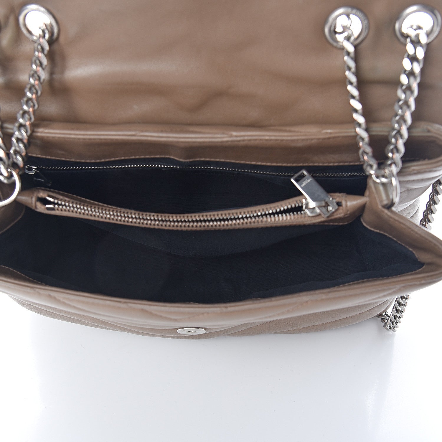 Saint Laurent Calfskin Y Quilted Medium Loulou Monogram Chain Satchel Light Brown 4 of 9