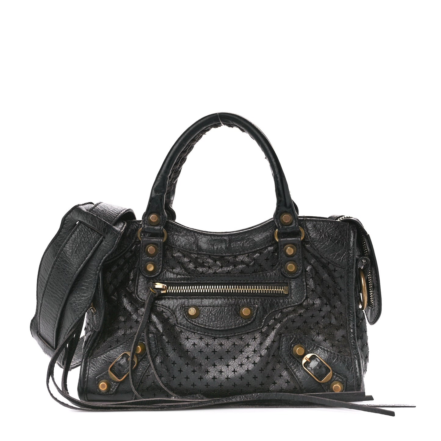 Agneau Laser Cut Cross Classic Gold Hardware Mini City Black