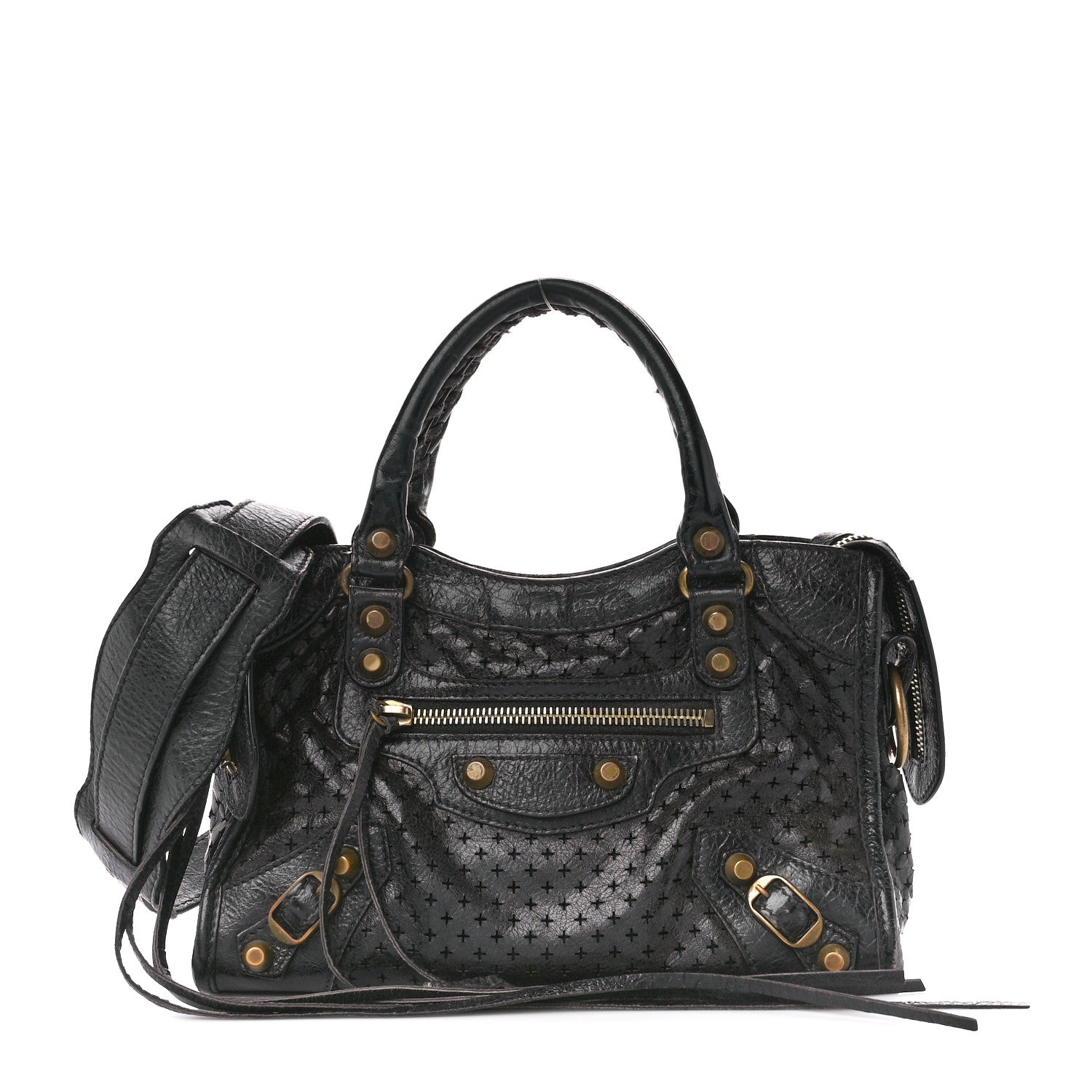 Balenciaga Agneau Laser Cut Cross Classic Gold Hardware Mini City Black 1 of 16