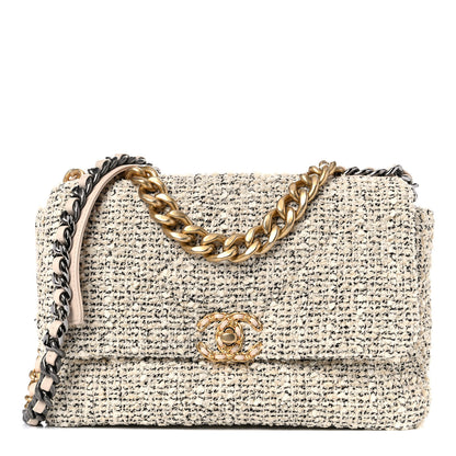 Chanel Tweed Quilted Large Chanel 19 Flap Ecru Black 1 of 10