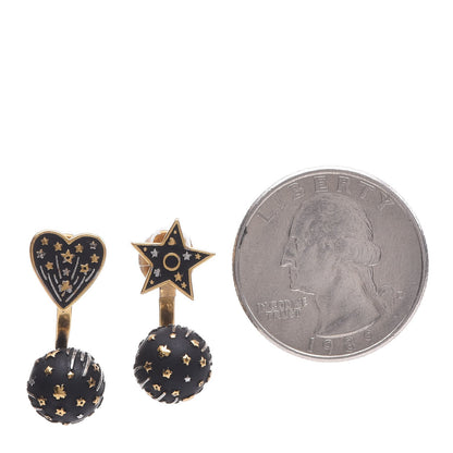 Christian Dior Metal Star Heart Earrings Black Gold 7 of 10