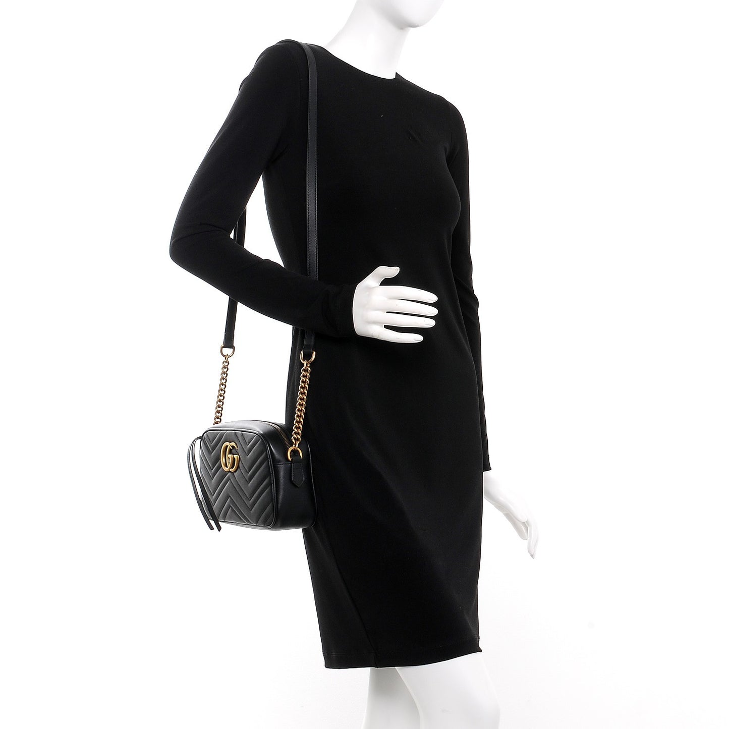 Calfskin Matelasse Small GG Marmont Chain Shoulder Bag Black