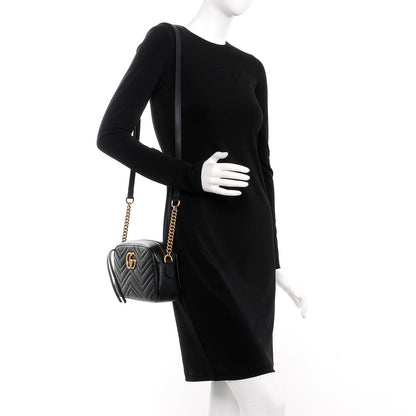 Gucci Calfskin Matelasse Small GG Marmont Chain Shoulder Bag Black 2 of 8