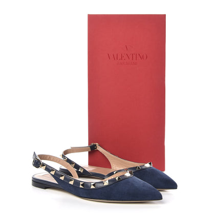 Valentino Garavani Suede Nappa Rockstud Slingback Flats 35 Marine 9 of 9