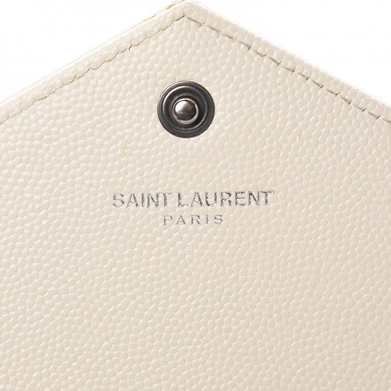Saint Laurent Grain De Poudre Matelasse Chevron Monogram Envelope Chain Wallet Dove White 6 of 21