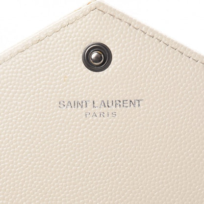 Saint Laurent Grain De Poudre Matelasse Chevron Monogram Envelope Chain Wallet Dove White 6 of 21