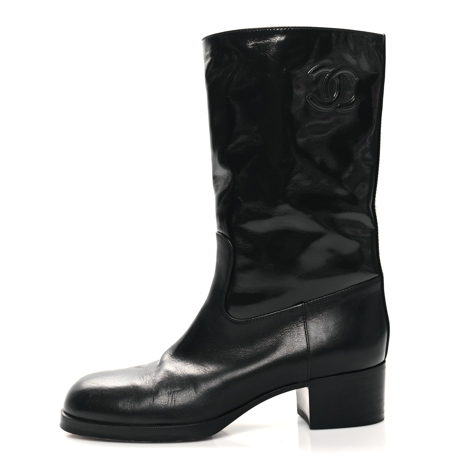 Chanel Shiny Calfskin CC Mid Calf Boots 37 Black 1 of 7