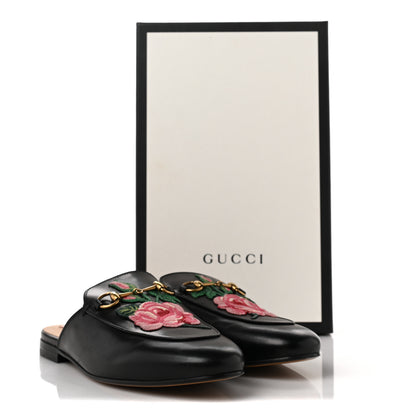 Gucci Calfskin Flower Embroidered Princetown Slippers 39.5 Black 9 of 9