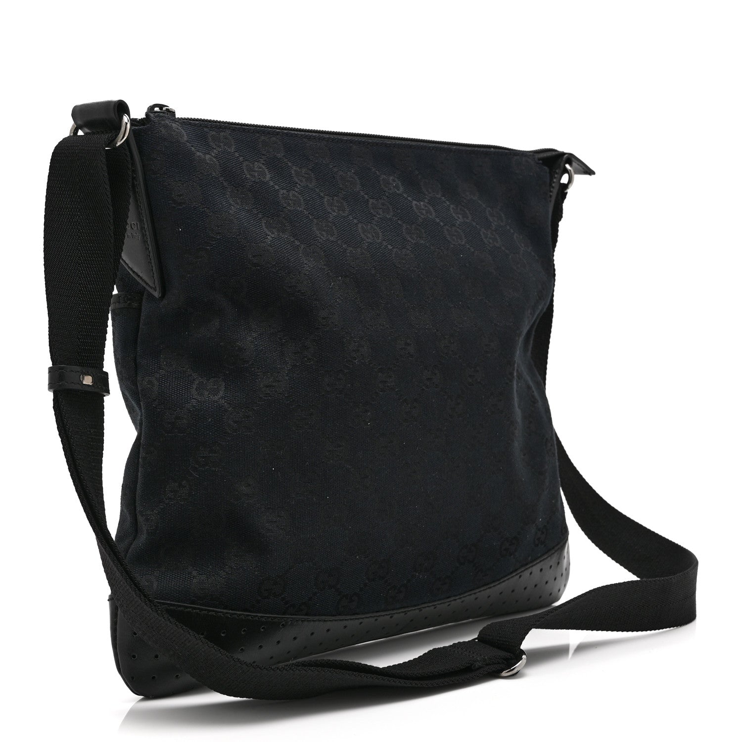 Gucci Monogram Calfskin Perforated Medium Flat Messenger Bag Black 3 of 11