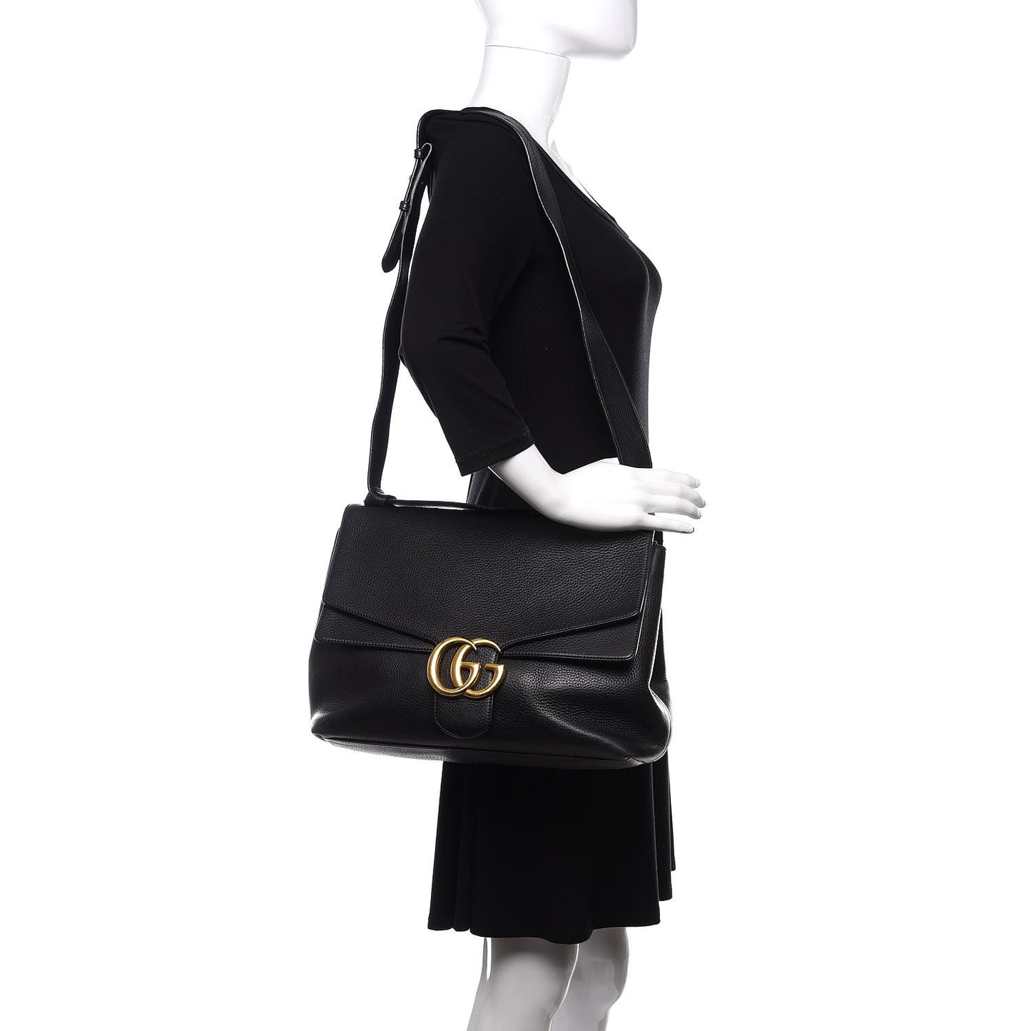 Calfskin Large GG Marmont Shoulder Bag Black