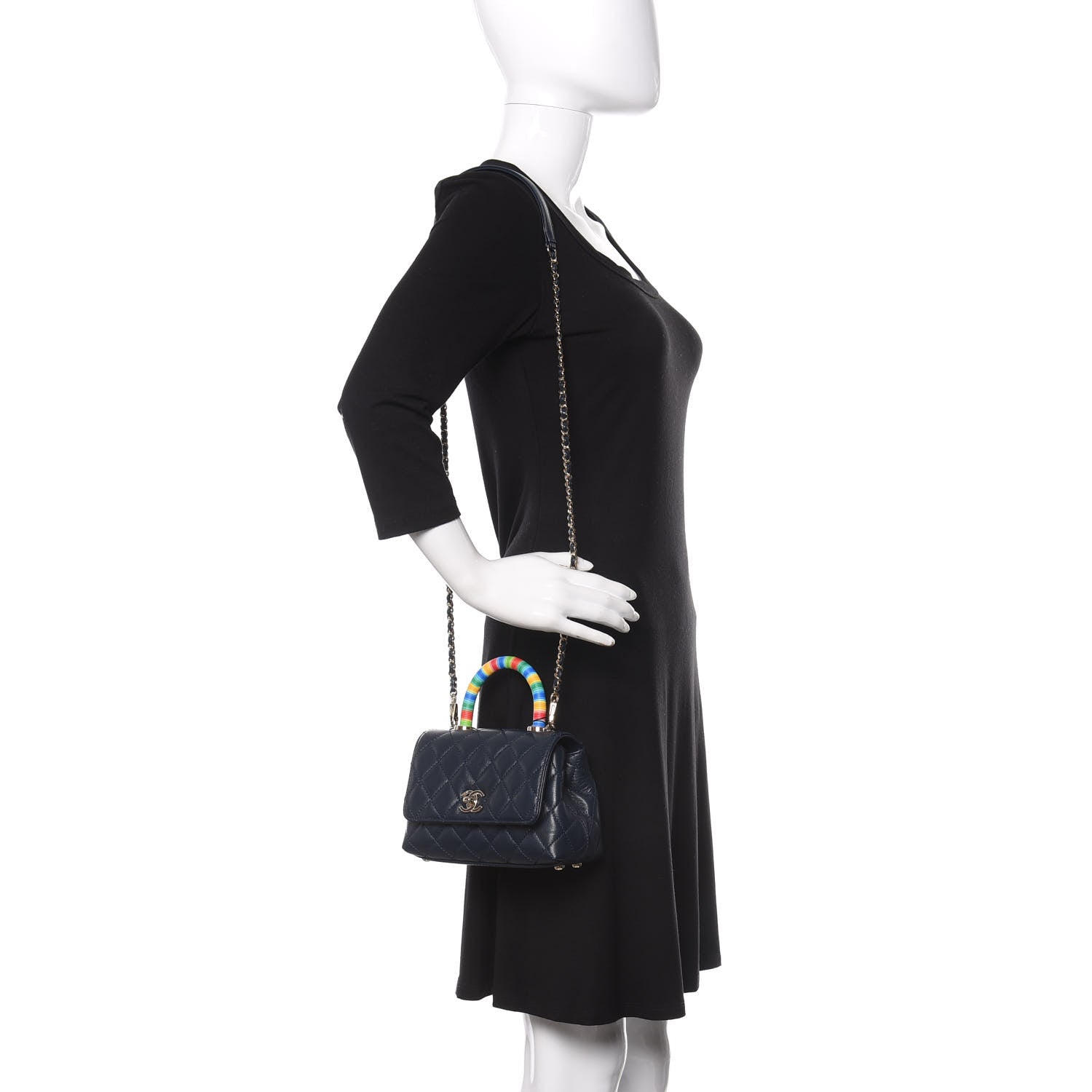 Chanel Goatskin Quilted Extra Mini Rainbow Coco Handle Flap Navy Blue 2 of 12