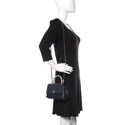 Chanel Goatskin Quilted Extra Mini Rainbow Coco Handle Flap Navy Blue 2 of 12