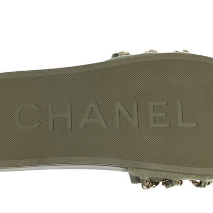 Chanel Canvas Chain Flat Sandals 39 Khaki 7 of 9