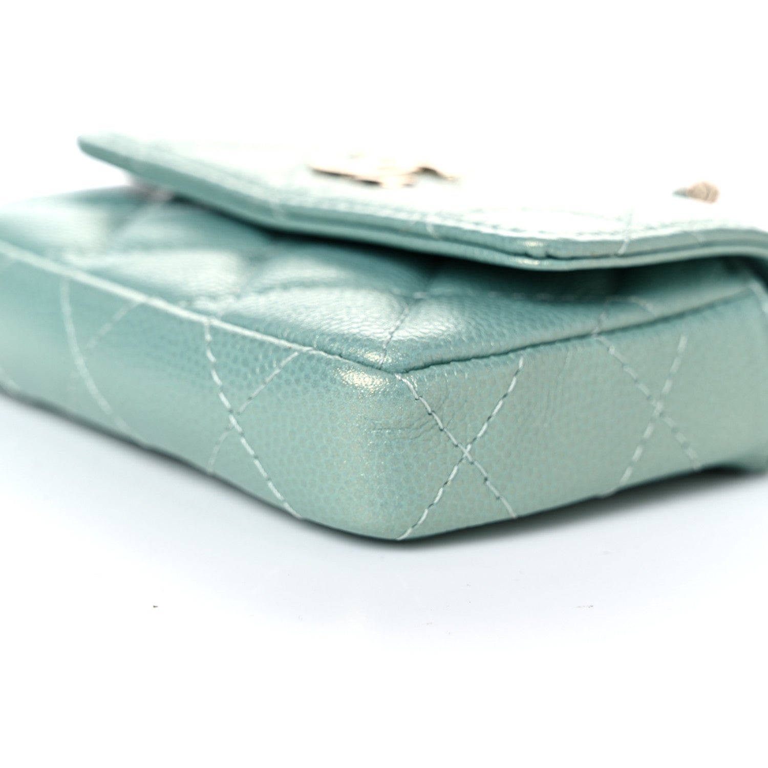 Chanel Iridescent Caviar Quilted Pearl On Top Coin Purse With Chain Light Green 9 of 11