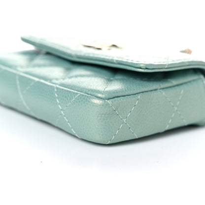 Chanel Iridescent Caviar Quilted Pearl On Top Coin Purse With Chain Light Green 9 of 11