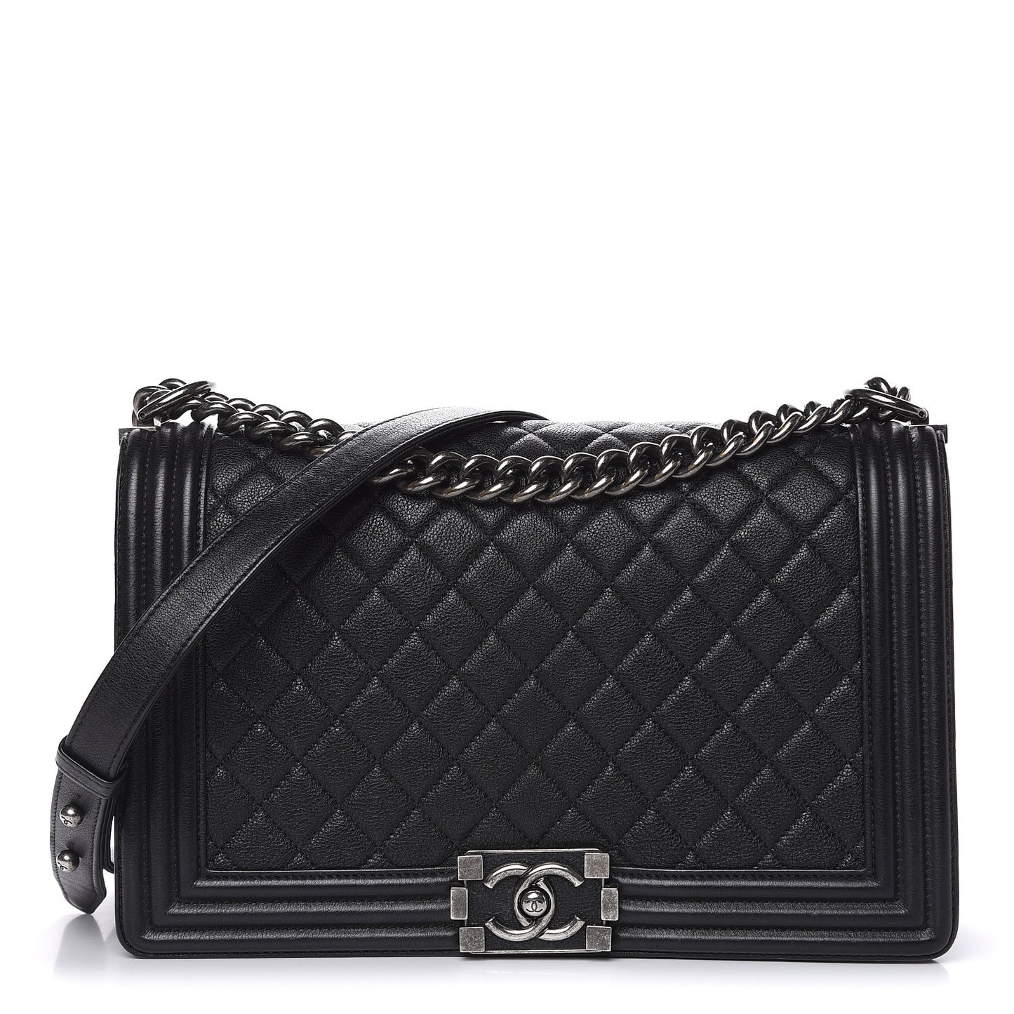 Grained Calfskin Quilted New Medium Boy Flap Black