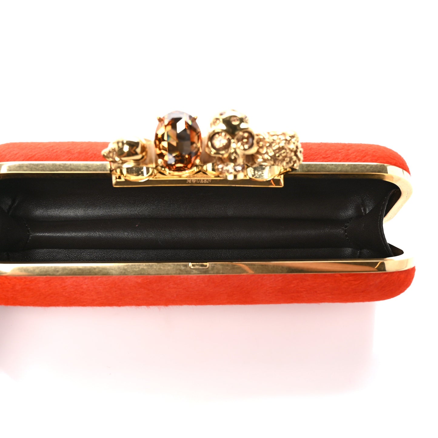 Calf Hair Long Skull Box Clutch Orange