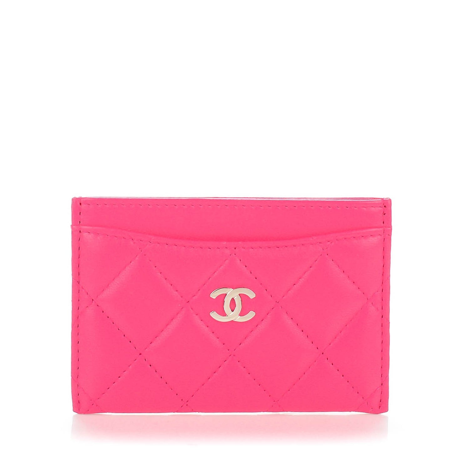 Lambskin Quilted Card Holder Fuchsia