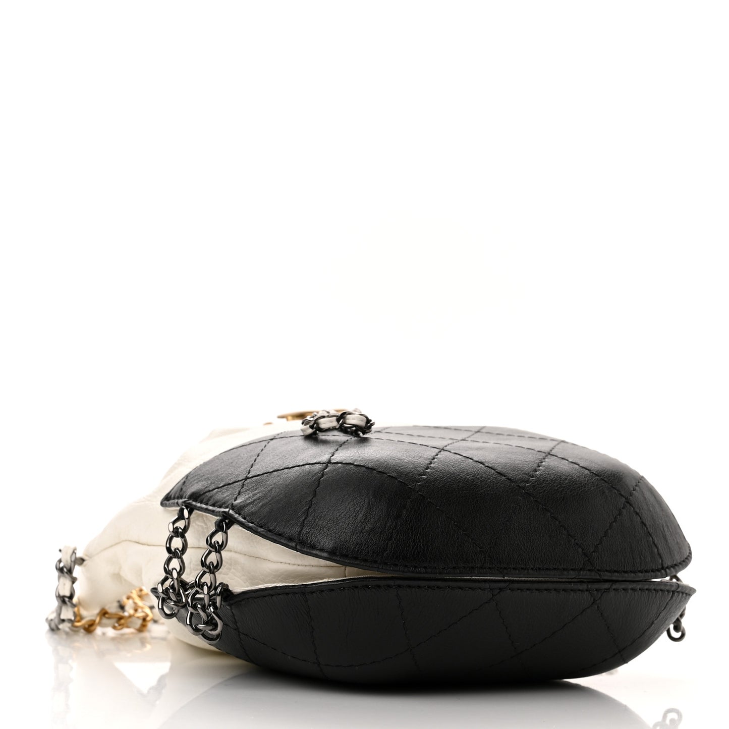 Aged Calfskin Quilted Small Gabrielle Bucket White Black