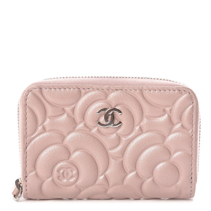 Chanel Goatskin Camellia Embossed Zip Coin Purse Light Pink 1 of 8