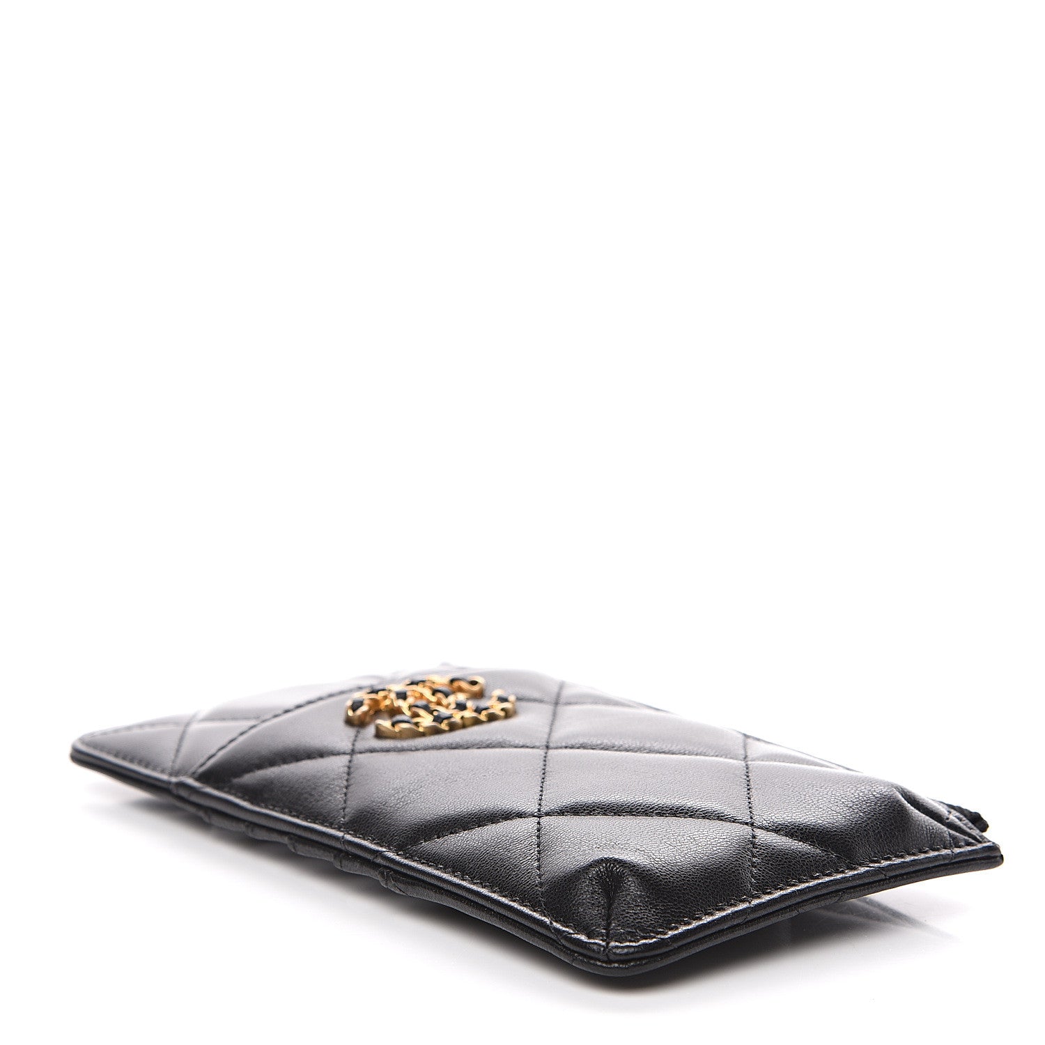 Chanel Goatskin Quilted 19 Flat Wallet Pouch Black 3 of 8