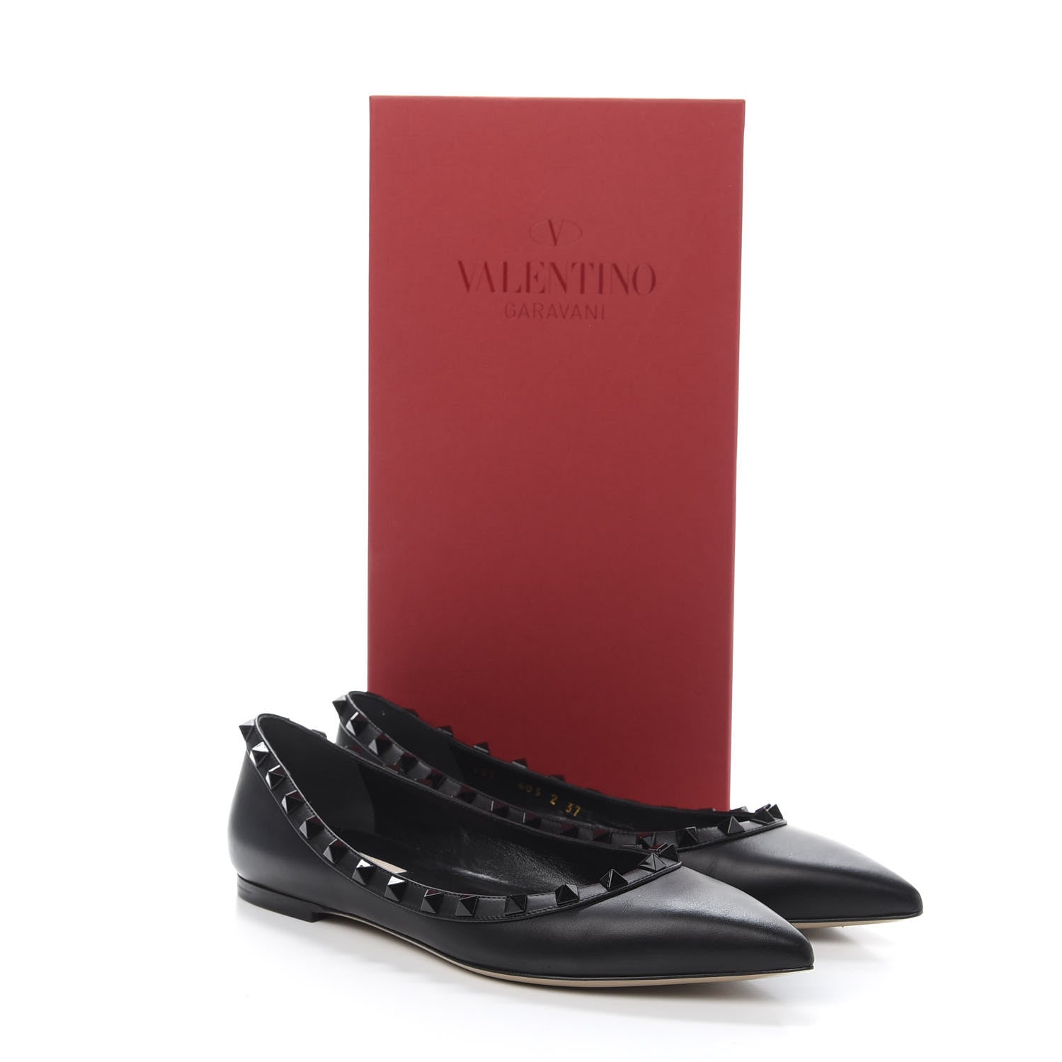Valentino Garavani Calfskin Lacquered Monochrome Rockstud Ballerina Flats 37 Black 9 of 9