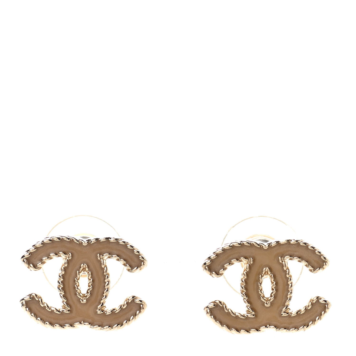 Chanel Enamel CC Earrings Beige Gold 1 of 4