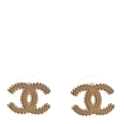 Chanel Enamel CC Earrings Beige Gold 1 of 4