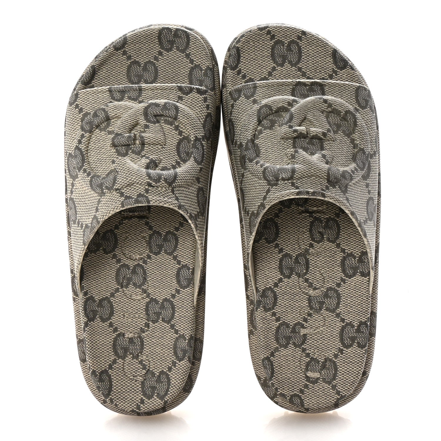 Gucci Cubic Rubber GG Monogram Womens Interlocking G Platform 42mm Slide Sandals 39 Beige Ebony 2 of 9