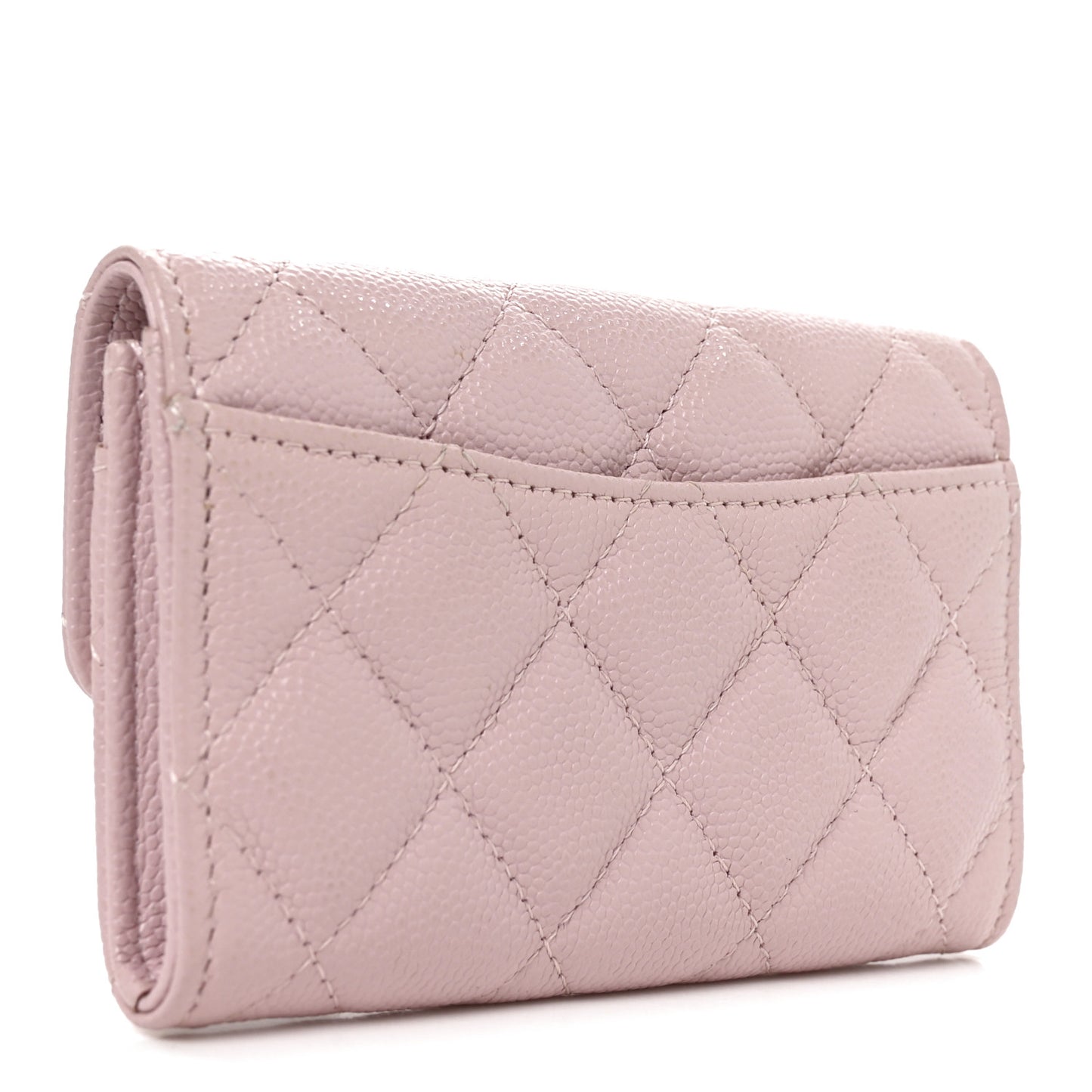 Caviar Quilted Flap Card Holder Wallet Light Pink