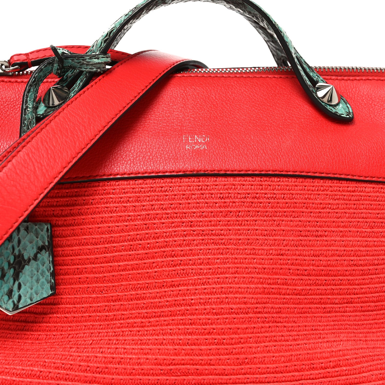 Fendi Straw Paper Vitello Dolce Elaphe Medium By The Way Boston Bag Corallo Antigua 8 of 10