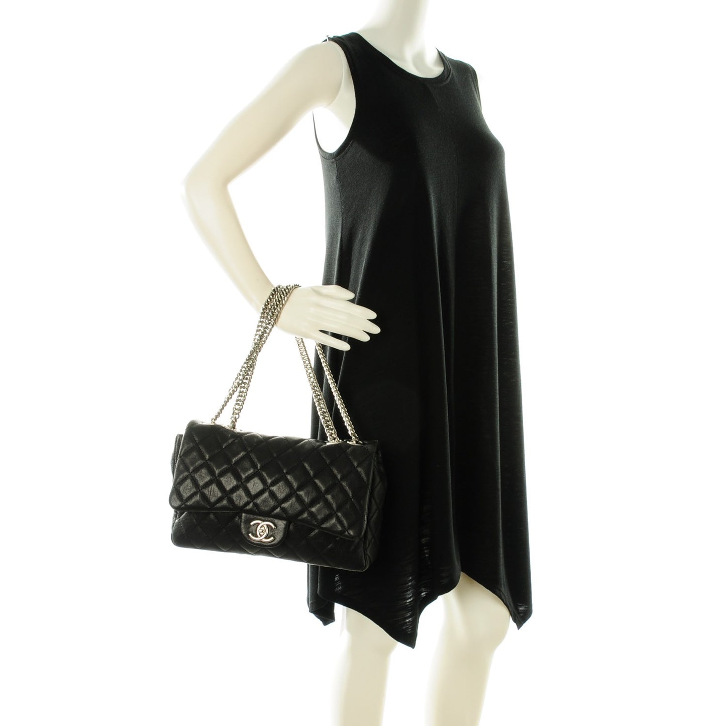 Washed Lambskin Quilted Jumbo Single Flap Bijoux Chain Black