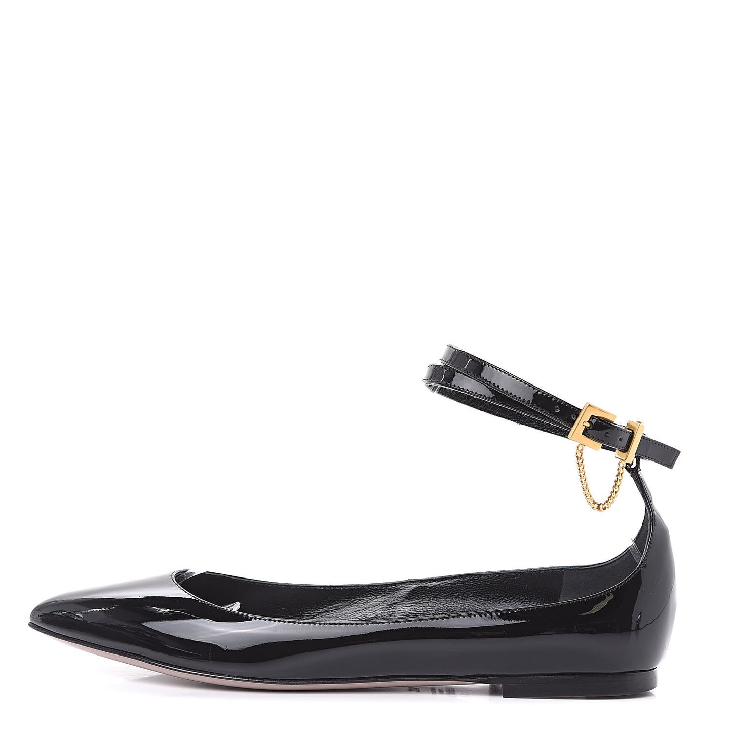 Patent Ballerina Ankle Strap Flats 37.5 Black