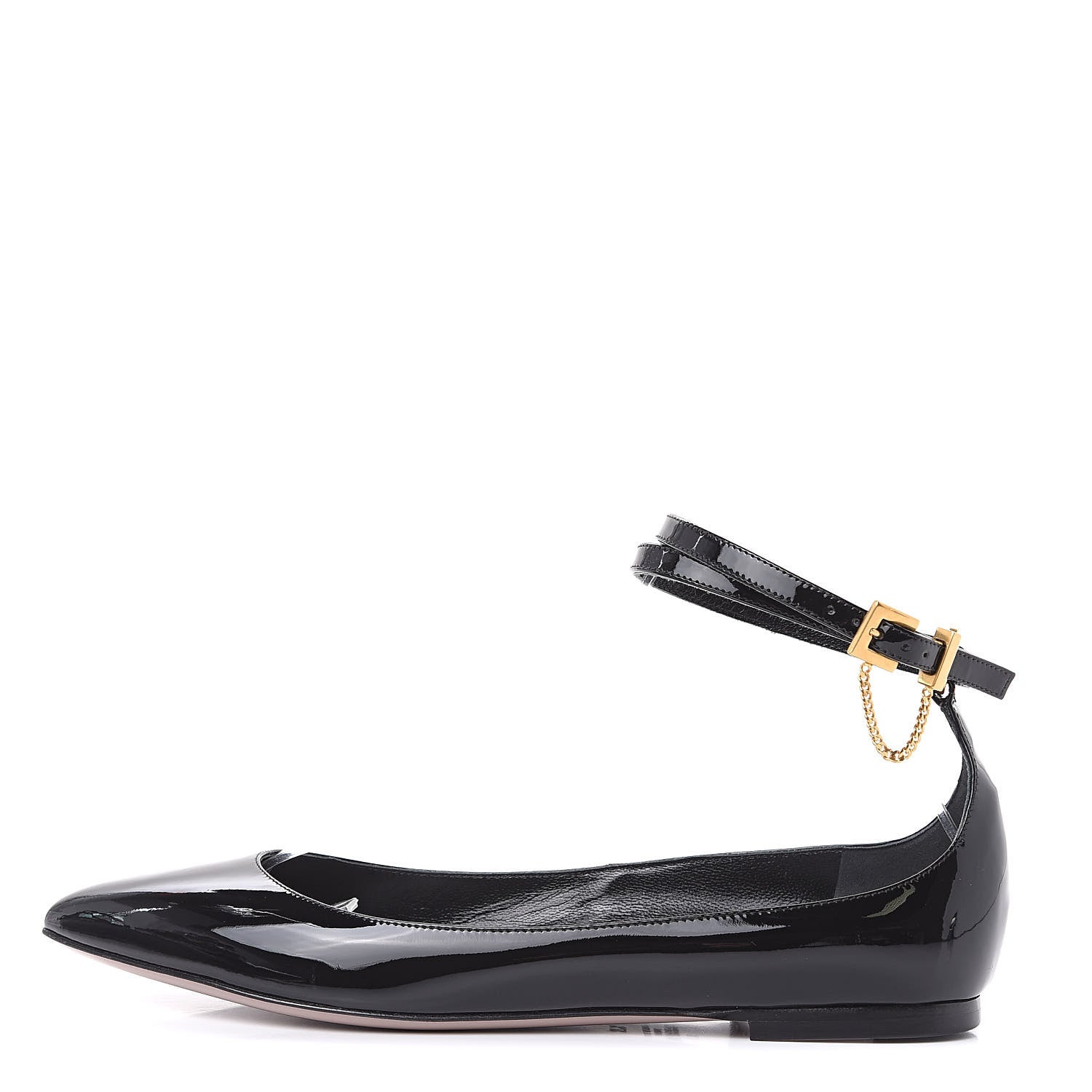Valentino Garavani Patent Ballerina Ankle Strap Flats 37.5 Black 1 of 9