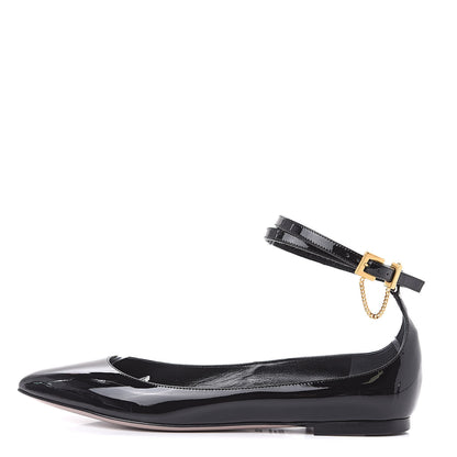 Valentino Garavani Patent Ballerina Ankle Strap Flats 37.5 Black 1 of 9