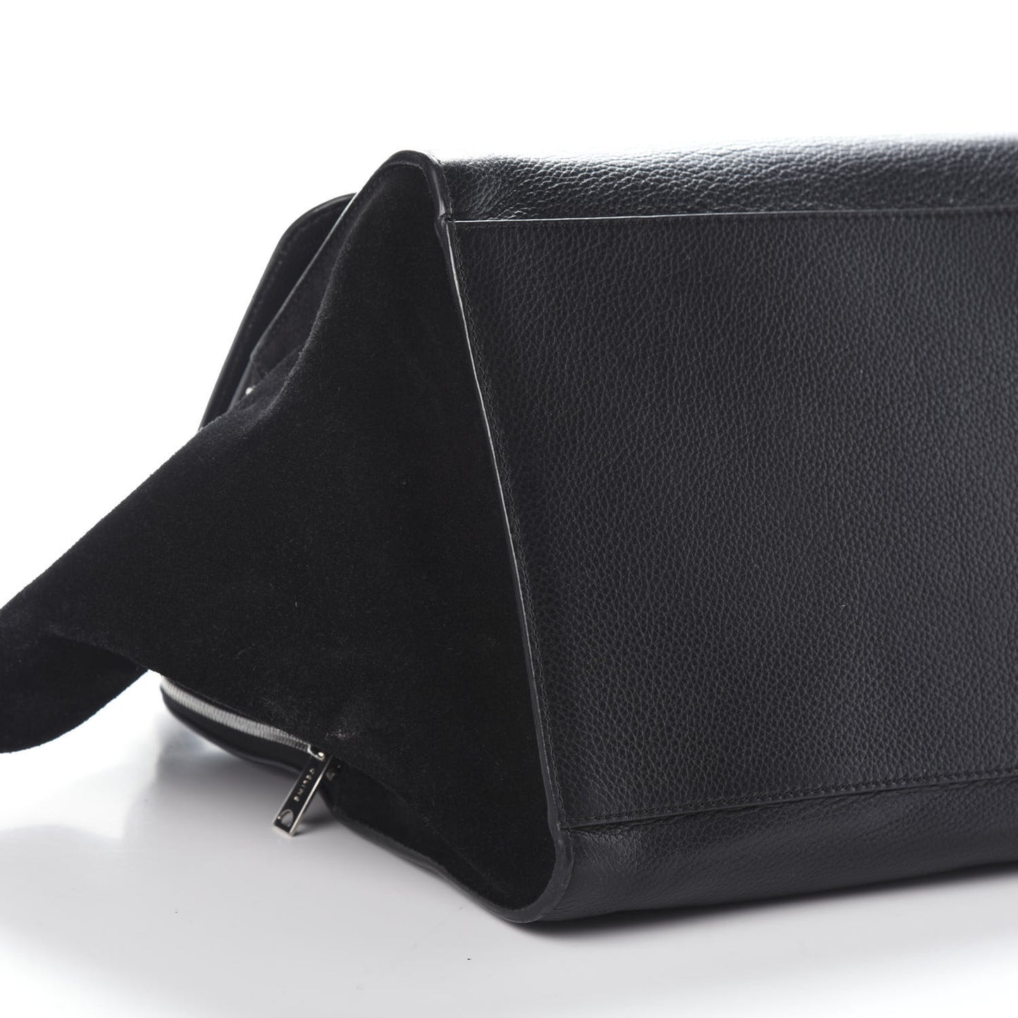 Drummed Calfskin Suede Double Zip Trapeze Black